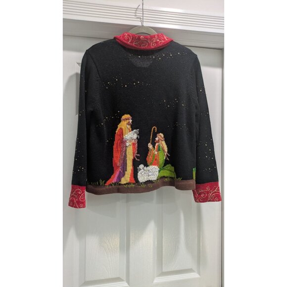 Vtg Design Options Christmas Cardigan Womens Small Nativity Holiday Sweater - Picture 12 of 12